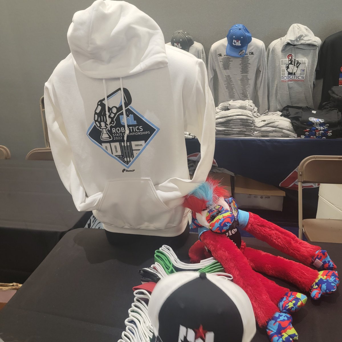1255blarglefish's tweet image. Check out the state Champs swag you can buy from @teamip. Hats are 25, white hoodie is 67, black or gray hoodie are 70, short sleeve shirts range from 25 to 33 long sleeve  shirts 32 to 40. They have other things too located outside hall B. #omgrobots @FRCTeams