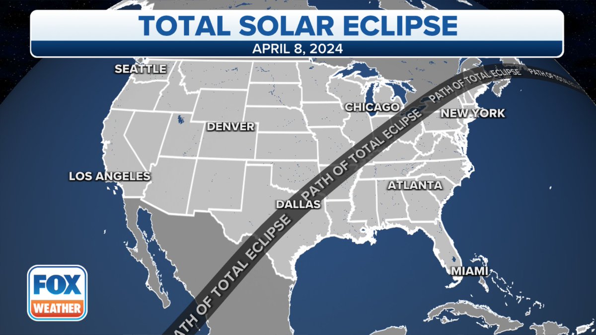 foxweather's tweet photo. Two years from today it will be the Great North American Solar Eclipse! Are you excited?! 

Large parts of North America will be cast in the complete shadow of the moon on April 8, 2024. 

Here's more about it: https://t.co/rip1DjQlQN https://t.co/qo8hpu4QdZ