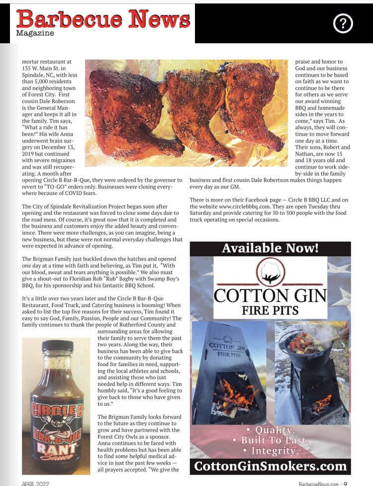 We are super excited and thankful for the ones <a href="/BBQNewsMagazine/">Barbecue News Magazine</a>  for recognizing us. For some it may not be much, but for us it’s huge! The struggle is/has been real but God will provide 
#bbqlife #eatlocal #supportlocalbusiness #blessed #spindaleNC