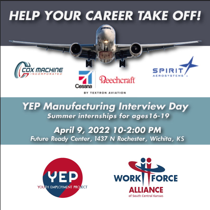 workforcecenter's tweet image. Internships $13 and higher?! High schoolers ages 16 -19 don't miss this opportunity with @SpiritAero, @TextronAviation, &amp;amp; Cox Machine!

Dress to impress. Resumes suggested. Preregister: workforce-ks.com/YEP/
10 - 2pm , Future Ready Center, 1437 N Rochester, Wichita