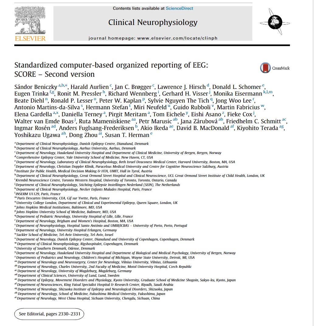 ClinicalNeuroph's tweet photo. [SCORE: Standardized computer-based organized reporting of EEG] In 2017, Beniczky et al. introduced the SCORE as a clinical tool with a potential impact on clinical care, quality assurance, data-sharing, research, and education.

https://t.co/NqDa3627ml

@SBeniczky https://t.co/FlpW4n8BX8