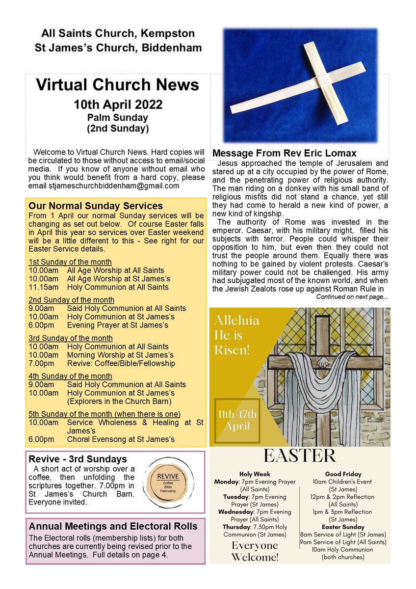 BiddenhamChurch's tweet image. News and message for Palm Sunday...