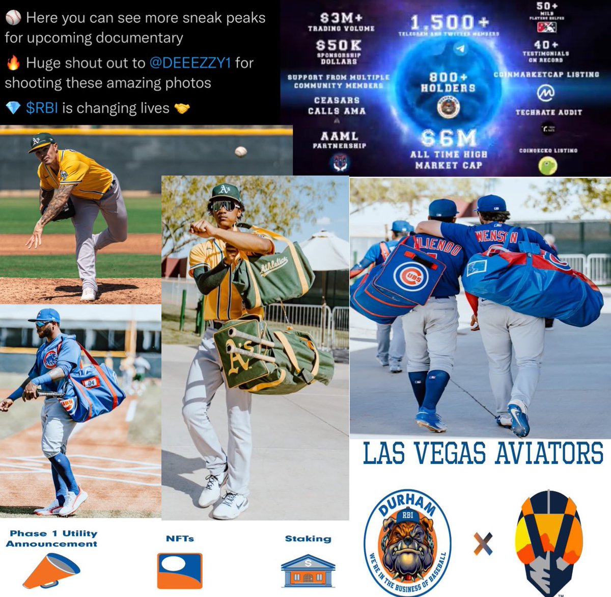 BITCOINTRAPPER's tweet photo. $RBI / @DurhamInu ⚾️🏟🧢

Upcoming Documentary/ Research in progress for Cross-Chain development
NFTs incoming, Staking incoming, Gaming, announced partnership with the @AviatorsLV along with continuously signing up more &amp; more @MiLB players day by day⌛️ https://t.co/H7RPsKngyv