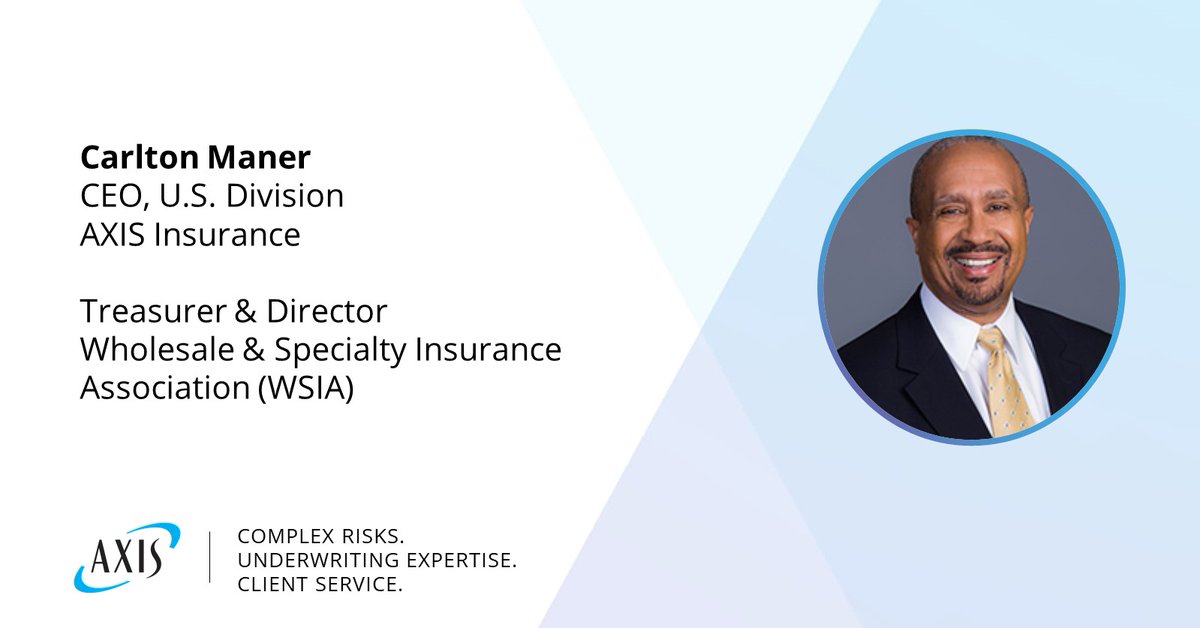 AXIS_Capital's tweet photo. #AXISInsurance is delighted to announce U.S. Division CEO Carlton Maner was recently elected Treasurer of @The_WSIA for a one-year term at the Annual Business Meeting. Carlton was also appointed to a three-year term as a Director. Congratulations, Carlton! https://t.co/6nz5qRiUi9