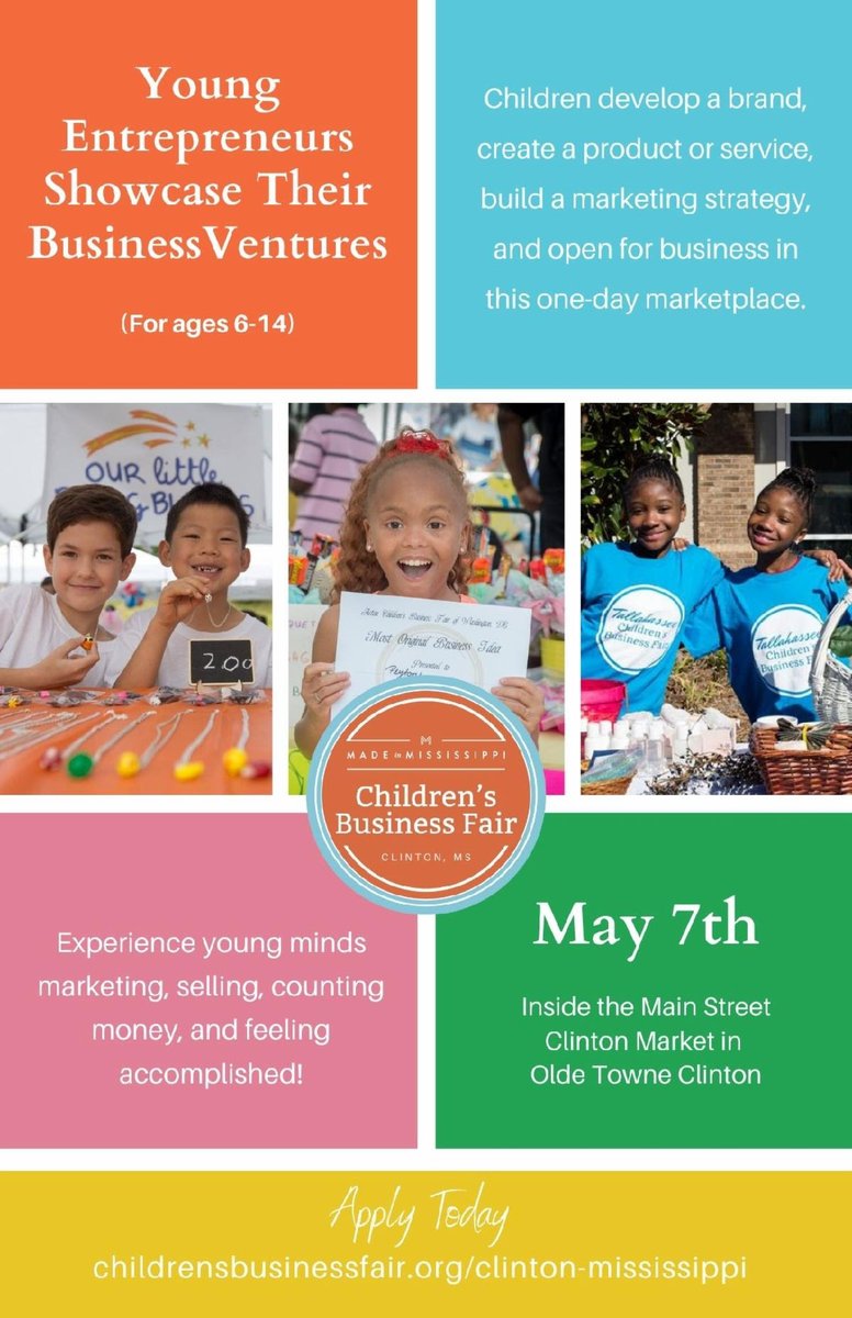 39056_Chamber's tweet photo. Check it out! Don't miss the Made In Mississippi Children's Business Fair set for May 7th, at the Main Street Clinton's May Market!
https://t.co/Z01YyyHktH
#MadeInMS #ChildEntrepreneur #ClintonMS https://t.co/mBnamjuWXV