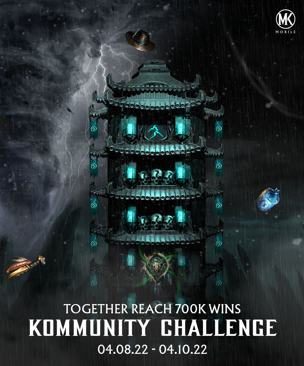 MKMobileGame's tweet photo. The Anniversary #KommunityChallenge has begun! Work together with players around the world to reach 700K wins in the #ElderWindTower this weekend. If the goal is reached, everyone win earn a free Elder Wind Tower Equipment Pack on 4/11! Challenge ends 4/10 at 11:59PM CT #mkmobile https://t.co/jDYqNbkAjf