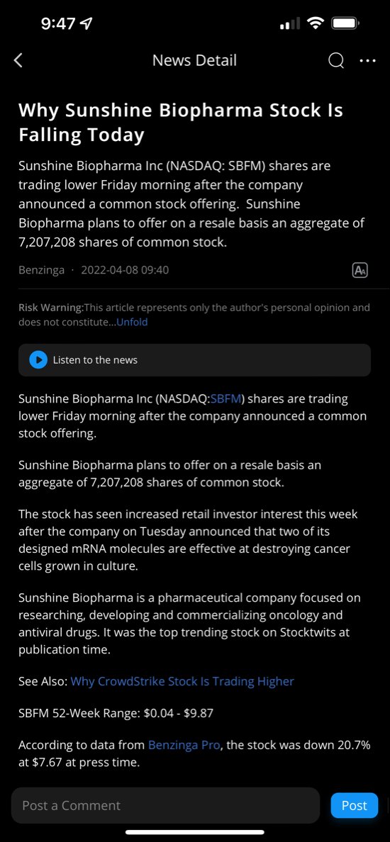 TC_Lutz's tweet photo. $SBFM I am pretty sure that this is Bezinga working with a couple of hedge funds to get out of an extremely upside down short position. 

There’s no official release from sunshine bio about the article that #Bezinga posted today... https://t.co/K2xUTWBc2c https://t.co/AnR1Cd42Ju