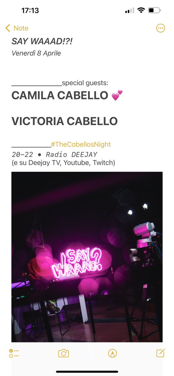 michelewadcapo's tweet photo. #TheCabellosNight: la superstar mondiale #CamilaCabello in esclusiva per l’Italia e sua “cugina” @LaCabello_ stasera in @saywaaad dalle 20 alle 22 su @radiodeejay e #DeejayTV (can 69), Youtube e Twitch. 💕 https://t.co/AIue3AsS8u