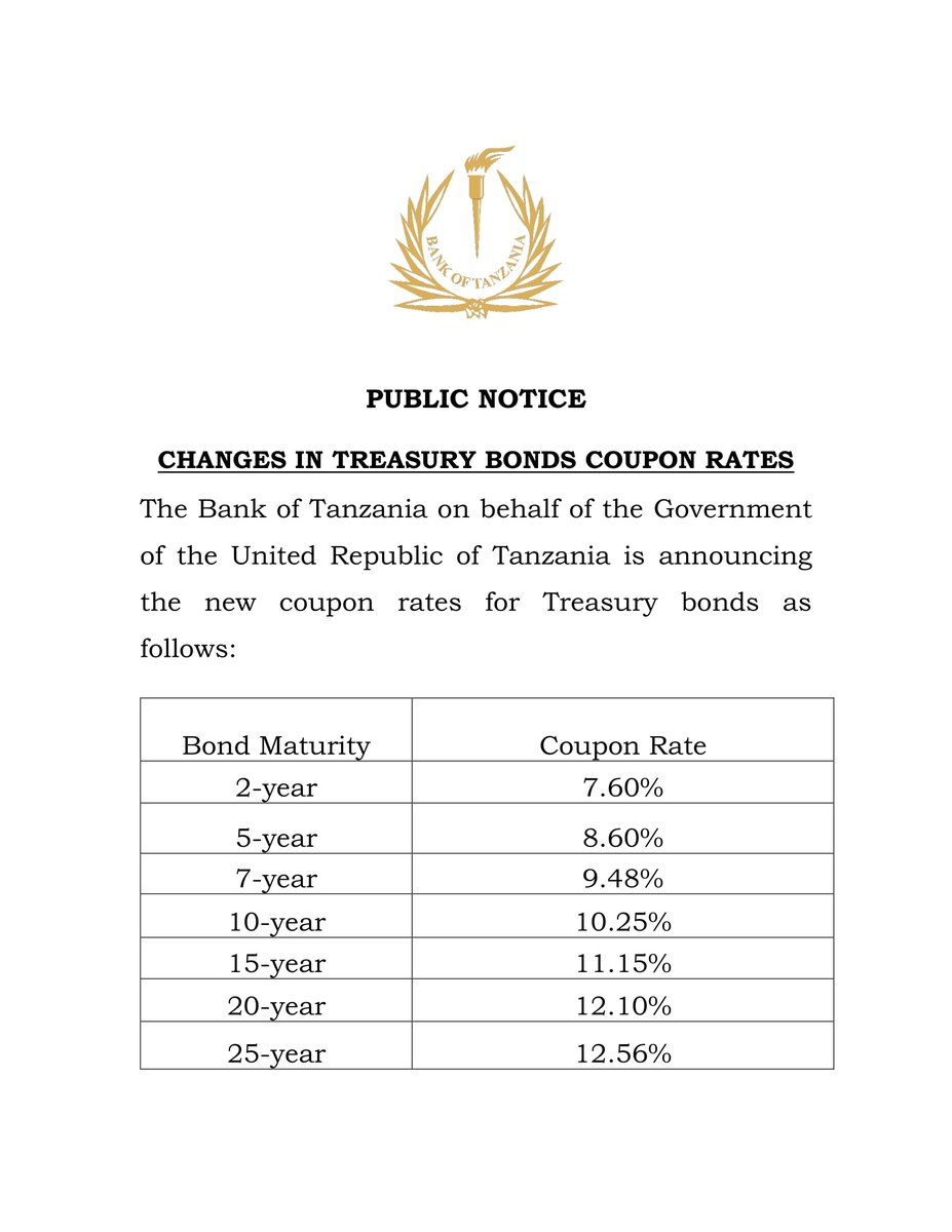 PUBLIC NOTICE: CHANGES IN TREASURY BONDS COUPON RATES  https://t.co/zX8wXCUuZI