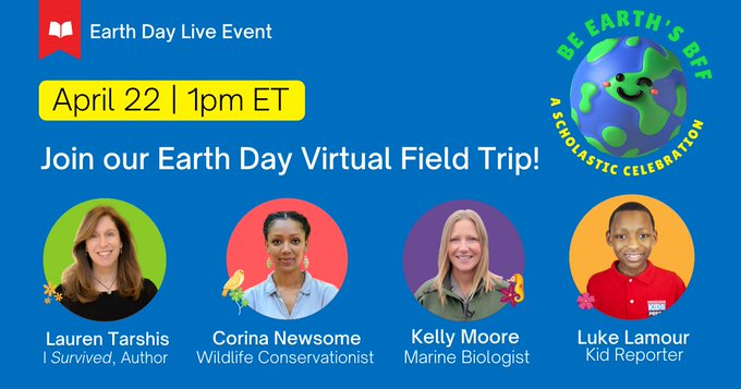 Alief_Libraries's tweet photo. Celebrate #EarthDay2022 with @Scholastic this Friday.  Meet Marine Biologist, Kelly Moore and @NWF’s Associate Conservation Scientist, @hood_naturalist. PLUS, 3 lucky participants will be selected to win 25 FREE books! Register here >> https://t.co/8haWBFh7px @AliefISD https://t.co/iEce11tvGo
