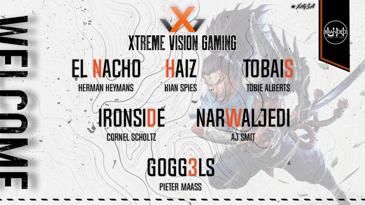 We would like to officially welcome our XvG Academy League of Legends roster:

<a href="/heymans_herman/">Herman Heymans</a> 
<a href="/KianSpies/">Kian Spies 🤙</a> 
Tobias
<a href="/_AJSmit_/">NarwalJedi</a> 
Ironside
G0GG3LS

Welcome gents, let's go!!

<a href="/UNBrandedMFG/">UNBranded</a> 

#XvGSA