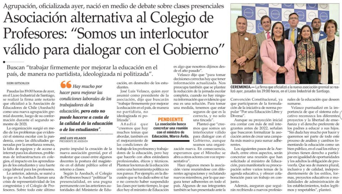 Felicitaciones a todo el equipo de <a href="/ASEDUCH1/">ASEDUCH</a> por su lanzamiento de ayer. Un grupo gremial verdaderamente representativo e independiente. Sin duda, una gran noticia para los profesores y la educación de Chile. 
Esperamos trabajar de la mano con ustedes por una mejor educación