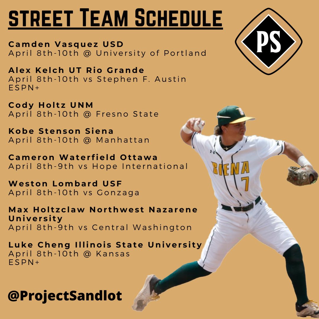 ProjectSandlot's tweet photo. The Street Team heads into another weekend packed with games! Be sure to give these guys a follow and check out how they’re playing!
#streetteam #projectsandlot #collegebaseball #NCAABaseball #athletics #crypto https://t.co/HmuVz3uXj0
