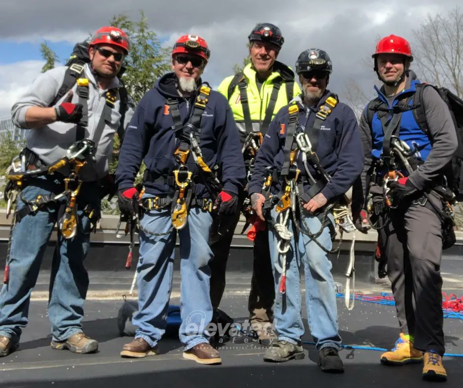 elevatedsafety's tweet photo. Elevated Safety assisted the University of Illinois with the installation of a #fallprotection system on several structures on campus this week. Great team, and we have to say it - Go Illini! 
#fallpro #fallprosystem https://t.co/lU6VvWoBlq