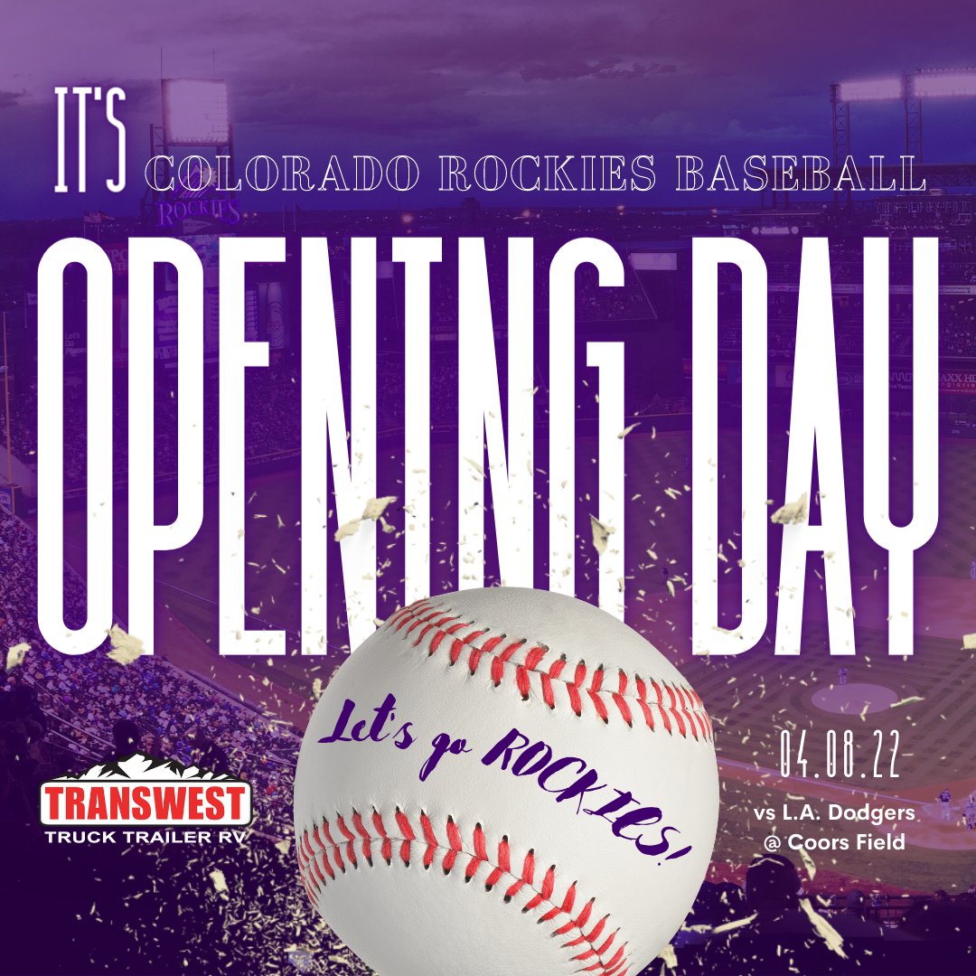 transwesttrucks's tweet photo. Baseball fans, it's time to go! ⚾️💜🤍🖤⚾️
It's Colorado Rockies #OpeningDay!
𝗧𝗢𝗗𝗔𝗬 We Play at 20th &amp; Blake! 
#Rockies x #Dodgers #ColoradoRockies https://t.co/9lxuK2d6tk