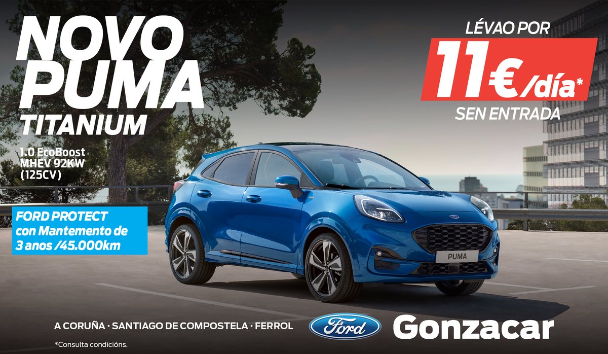 GonzacarFord's tweet photo. 🔝😱 NON O SABÍAS? 0 novo @FordSpain #Puma #Titanium por 11 euriños ao día e SEN ENTRADA agora mesmo en #Gonzacar! 🚗💪
🧑🔧 E levas #FordProject con mantemento a 3 anos ou 45.000km! 👌
Contacta xa e falamos das condicións! 🗣👉 https://t.co/CMd0NS3N4p https://t.co/PZeC4nDyYX