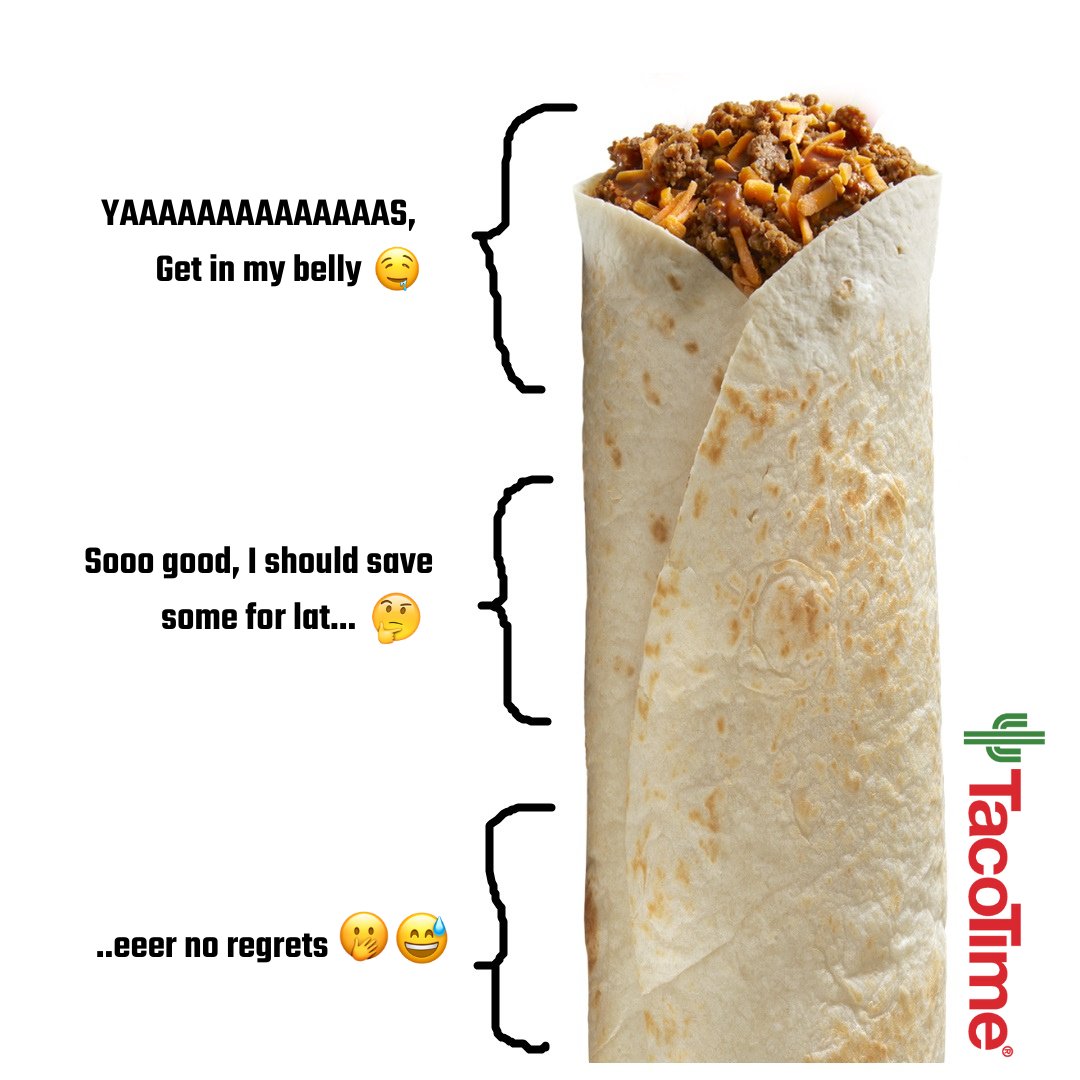 TacoTimeRegina's tweet photo. NO RAGRETS, NAMSAYIN? 😎

#burrito #NoRagrets #TacoTime #Regina https://t.co/BoP7pbhJ3p