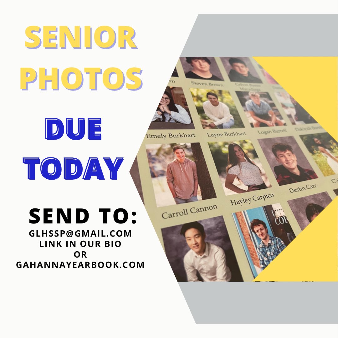 GLHSYearbook's tweet photo. SENIORS‼️
TODAY IS THE DAY❗️
@GLHSLions @mrwagnersclass @jessicaslocum3 @GLHSCounselors https://t.co/24a823Dl66