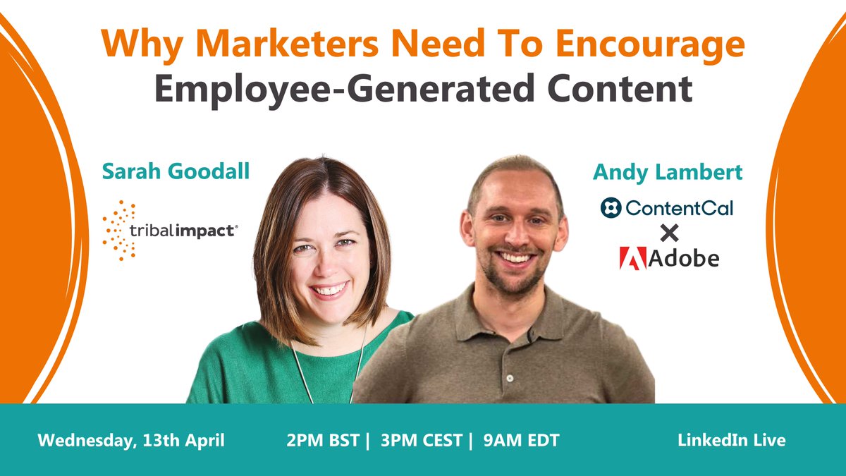 tribalimpact's tweet photo. Wed 13th April 2 pm (BST), head over to our next LinkedIn Live with @SarahGoodall and @Andy_R_Lambert to discuss "Why marketers need to encourage employee- generated content" 

Event Details:
https://t.co/3C7giTMFif https://t.co/E8Wsna0rq6