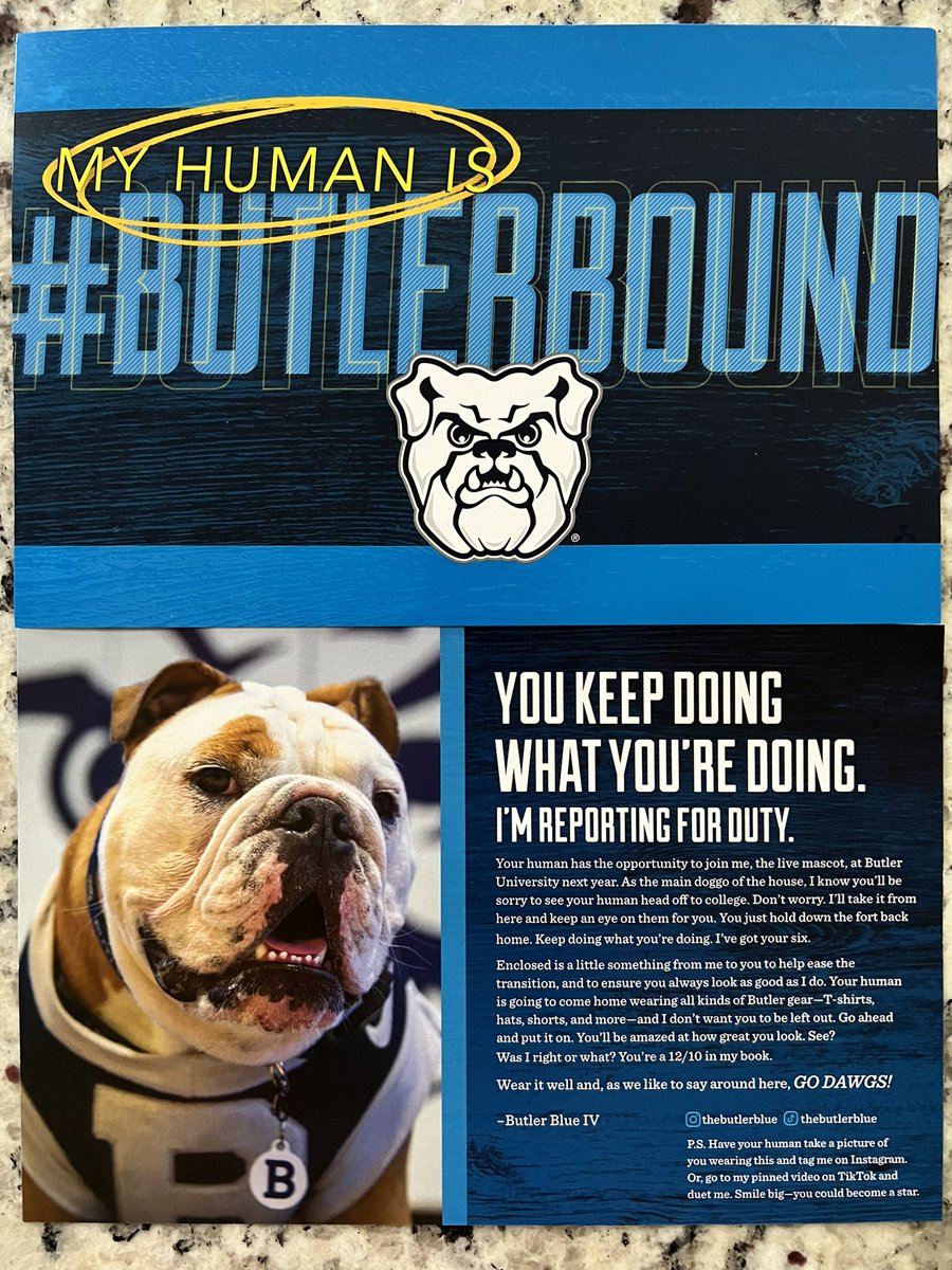 MarabethPereira's tweet photo. Mookie &amp; Coda got mail from #ButlerBlue! #ButlerBound @butleru https://t.co/0KOa3RLJ53