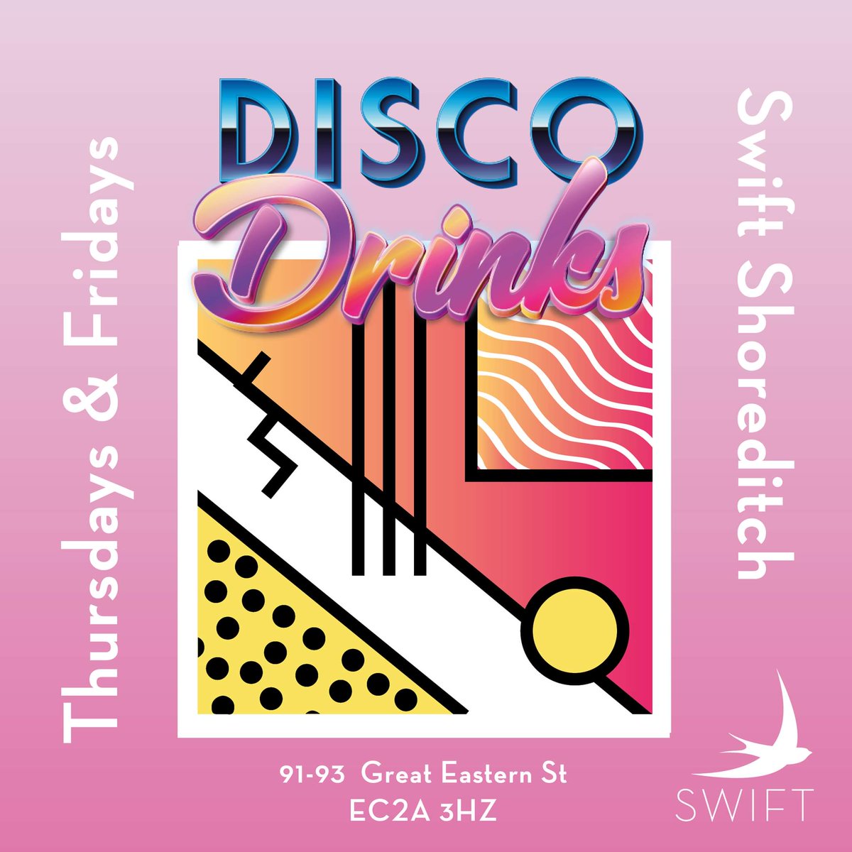 Disco Drinks launches tonight in Swift Shoreditch, retro drinks done the Swift way, with a cracking soundtrack to go along with it.

Grasshopper Ramos, anyone?
