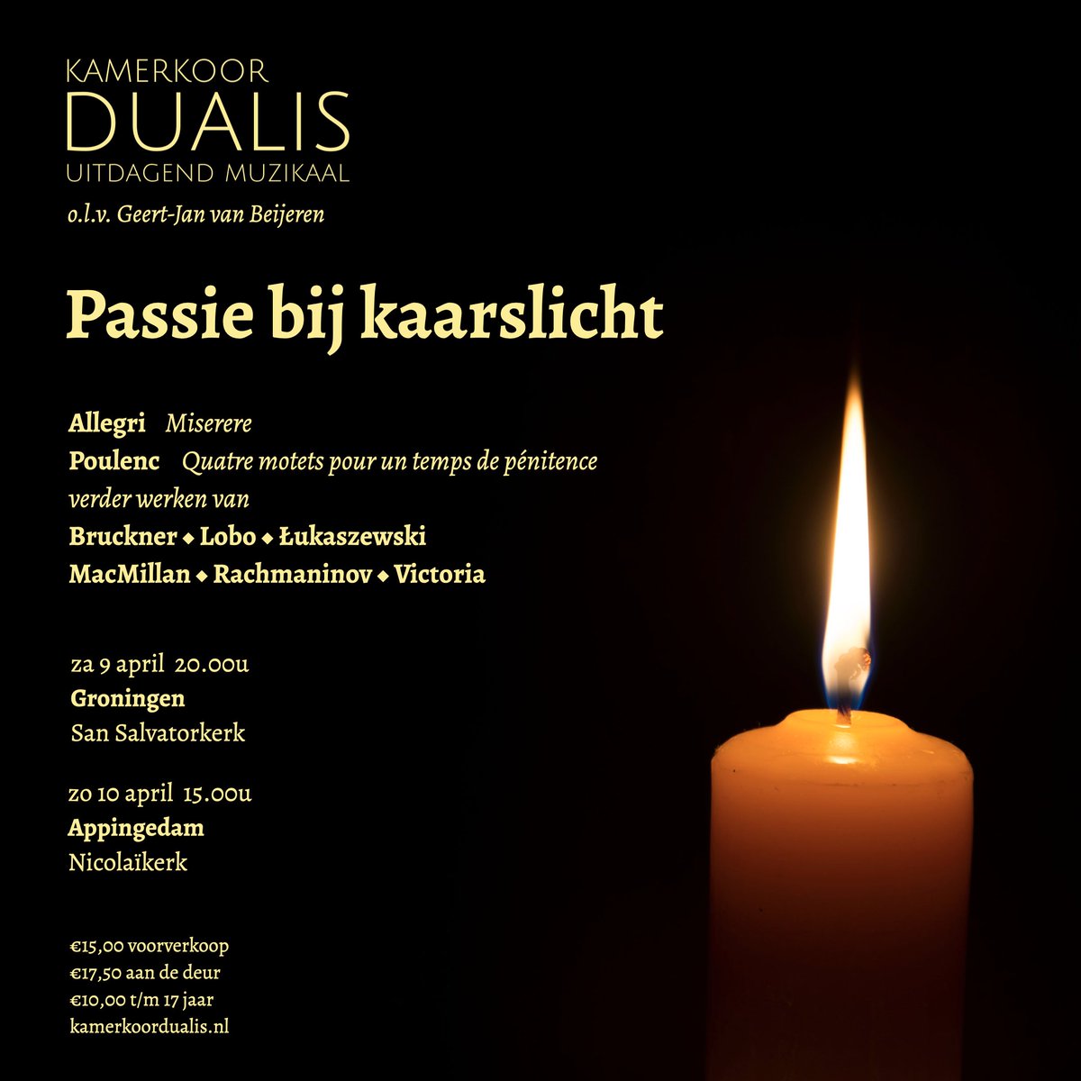 Hoera, het is weer weekend! Kom jij ook naar onze concerten? 

- za 9 april 20.00u in de San Salvatorkerk te Groningen 
- zo 10 april 15.00u in de Nicolaïkerk te Appingedam

Kaarten €17,50 aan de deur of €15 in de voorverkoop via kamerkoordualis.nl/programmas/pas…

Graag tot gauw!