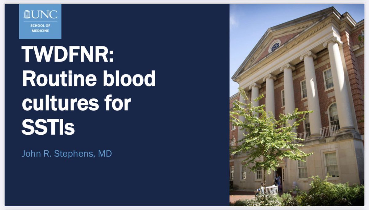 JHospMedicine's tweet photo. Second #TWDFNR: drawing routine blood cultures in skin and soft tissue infections. For non-purulent SSTI, @IDSAInfo guidelines recommend against routine blood cultures with some exceptions. #SHMConverge https://t.co/iBohgoIINU