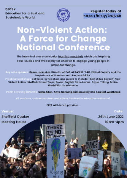 DEC_SY's tweet image. Hear from young climate activists Anya Nanning Ramamurthy and Scarlett Westbrook at our Non-Violent Action: A Force for Change national conference on 24th June 2022 bit.ly/3JspMGJ
@globaldimension 
@Anyamnr
@ScarlettOWest
#P4C #peacefulprotest