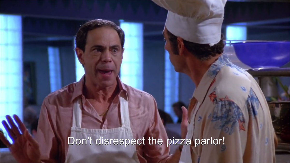 Poppie doesn’t wanna sound like an asshole but he really can’t be seen in a place like this no more #seinfeld #sopranos #jerryseinfeld #kramer #pizzaparlor #mademan #disrespect #christophermoltisanti #poppie #showrespect