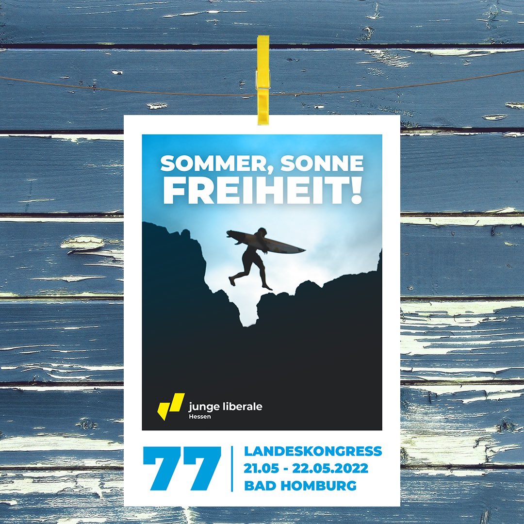 Unser 77. LaKo findet vom 21. bis 22. Mai 2022 im Kongress Center Bad Homburg (Louisenstraße 58, 61348 Bad Homburg vor der Höhe) statt! 
Wir JuLis freuen uns auf Sommer, Sonne, Freiheit und spannende Debatten im Hochtaunuskreis. 🏖 

Alle Infos hier:

junge-liberale.de/veranstaltung/…