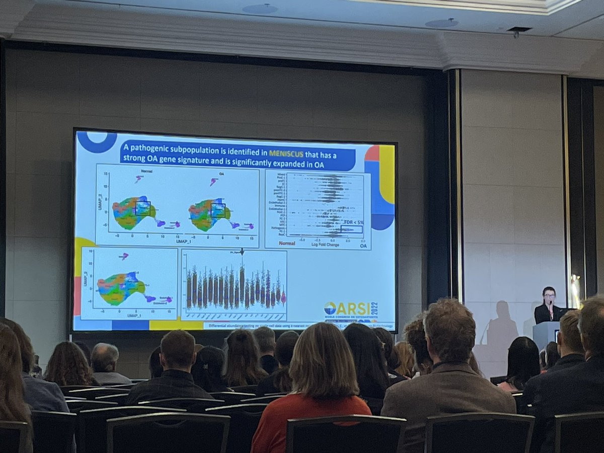 AM_Malf's tweet photo. Fantastic presentation by Hannah Swahn (Lotz lab) on bad neighborhoods in the meniscus and the cartilage of OA knees #OARSI2022 https://t.co/xNfYilfex8