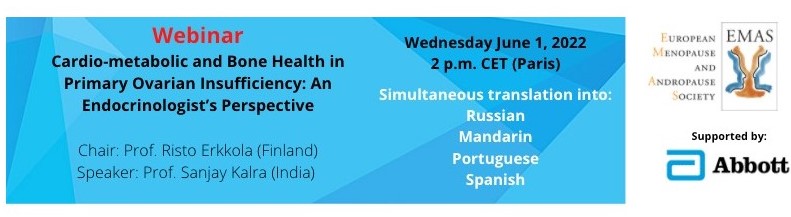 emas_online's tweet photo. #EMASEducation Register for tomorrow’s webinar on  Cardio-metabolic and Bone Health in Primary Ovarian Insufficiency: An Endocrinologist’s Perspective  1 June 2022 2pm CET with Professors Erkkola and Kalra
#menopause  #osteoporosis #cardiovascular 
https://t.co/6ga3wP6R2b https://t.co/CSm0xaCgM0