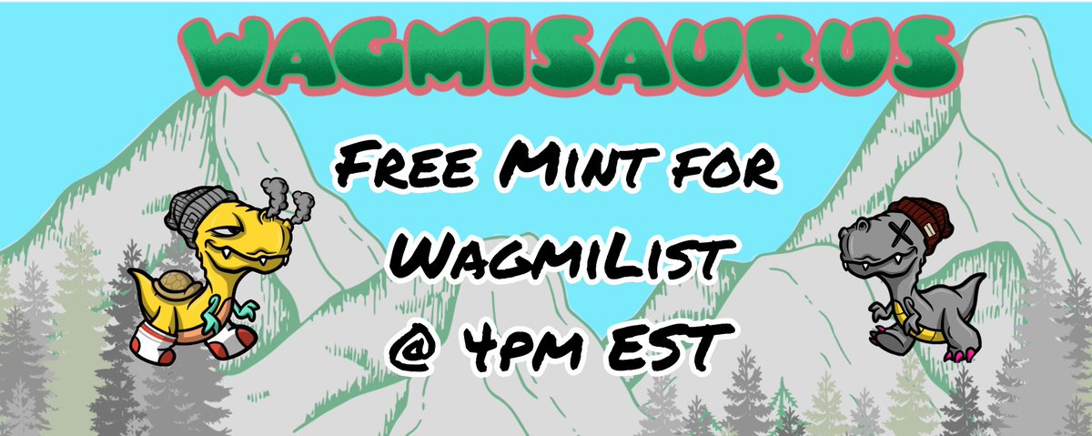 Saurus Squad, if you're on our WagmiList - get ready for our Free Mints! 💰

Coming out Today at 4pm EST! ⏰

You'll have a 7 hour window to Mint your 2x Free Mints before Public Sale starts.