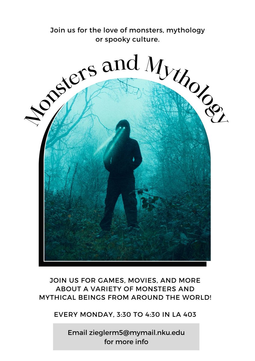 Are you a #Mothman fan? Wondering about the #Yeti? Interested in Celtic myths? Look no further! A new <a href="/nkuedu/">Northern Kentucky University</a> club has got you covered. Stop by LA 403 on Mondays and share your passion for the monstrous and mythological! <a href="/NKU_studentLIFE/">NKU Student Life</a> <a href="/NKUSocAnthPhil/">NKU SAP</a> <a href="/NKUWorldLangLit/">WLL NKU</a> <a href="/NKUIST/">NKU Integrative Studies</a>