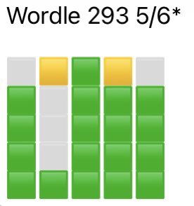 Wordle where only one letter was wrong for tries 2-4, all greens on 5