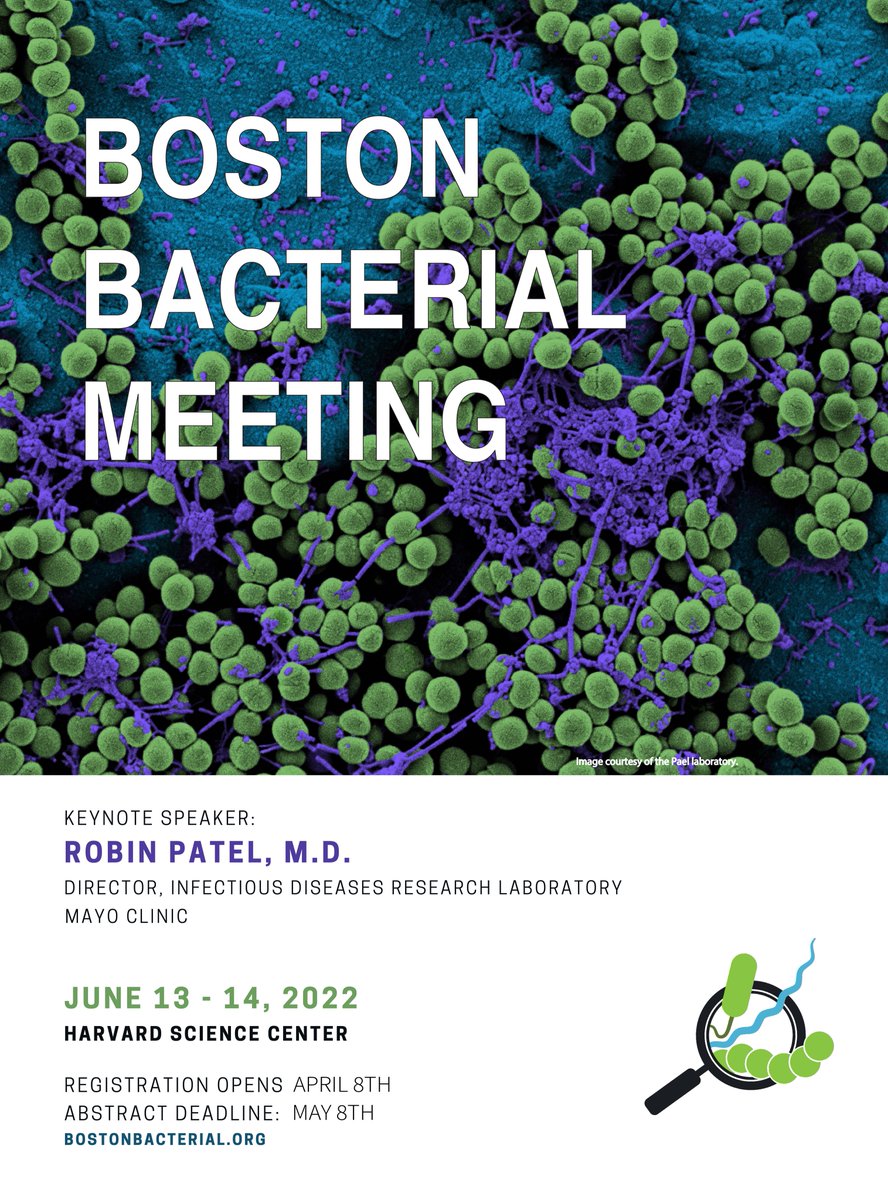 Boston Bacterial Meeting (BBM) (@bostonbacteria) on Twitter photo Save the date for June 13-14 and register now for the return of in-person BBM 2022! bostonbacterial.org/registration/
Submit your abstracts for talks, posters, and flash talks by May 8th!
Our keynote speaker is Robin Patel, MD <a href="/micro_rp/">Prof. Robin Patel</a>. Save the date for June 13-14 and register now for the return of in-person BBM 2022! bostonbacterial.org/registration/
Submit your abstracts for talks, posters, and flash talks by May 8th!
Our keynote speaker is Robin Patel, MD <a href="/micro_rp/">Prof. Robin Patel</a>.