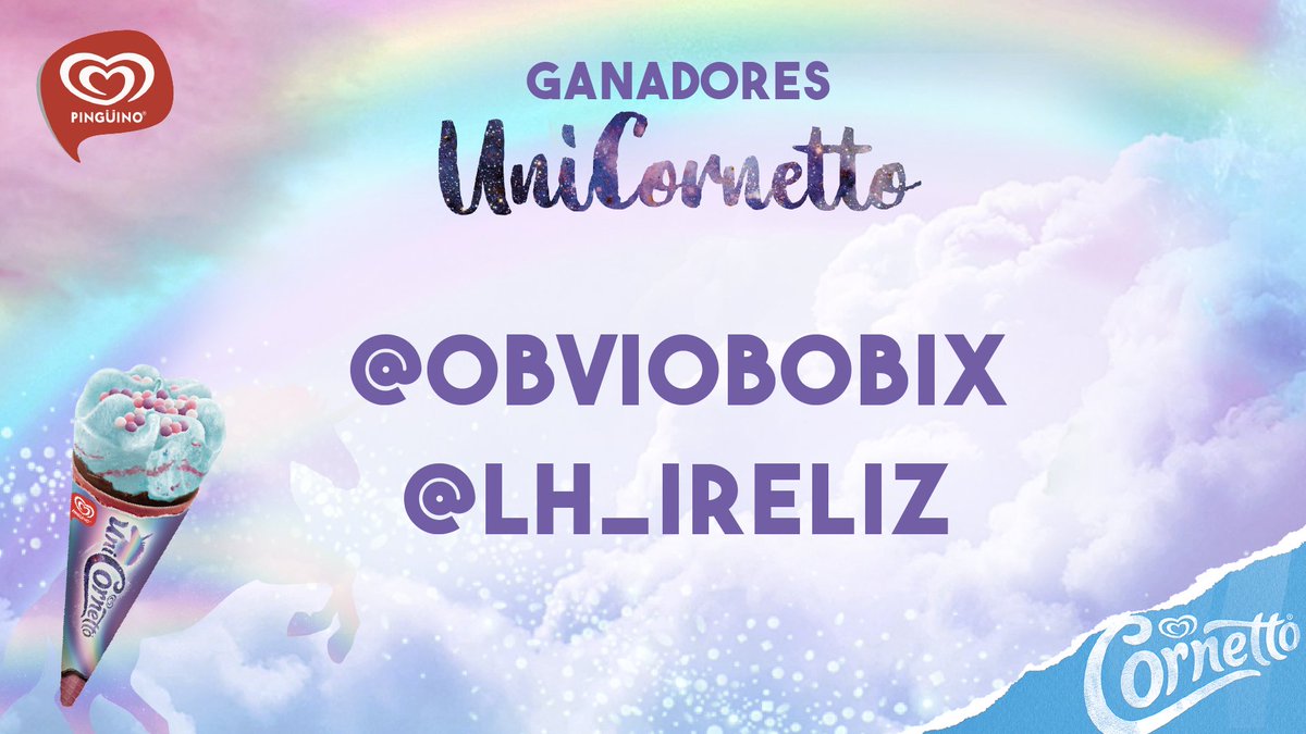 Cornetto_Ec's tweet photo. ¡Felicidades a nuestros primeros ganadores del día!
@LH_Ireliz - @obviobobix
Decidieron unirse a la magia del nuevo UniCornetto y ganaron hieleras llenas de helados para disfrutar el fin de semana.

¡Tú también puedes unirte a la magia! #DíaDelUnicornio https://t.co/cAcNPXQtJW