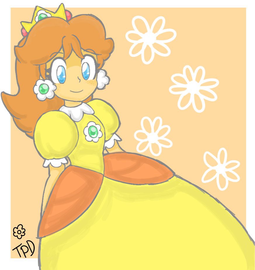 princess daisy 1girl solo dress blue eyes jewelry brown hair earrings  illustration images