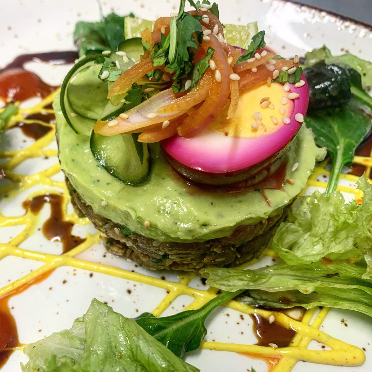 Beautiful local tuna tartare with beetroot pickled egg and teriyaki #wildatlanticway #kinsale #cork #bulman