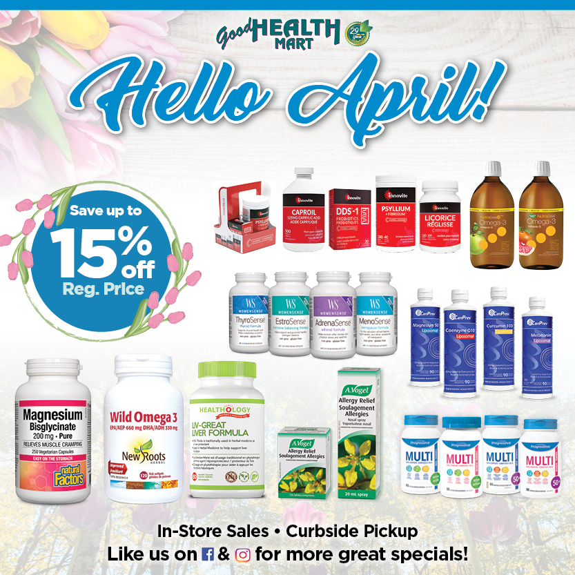 GoodHealthMartG's tweet image. April is here with its warmer weather and signs of new life. Check out our Hello April featured products. Come visit, we are happy to answer your natural health questions.  Visit our following locations: Aurora, Belleville, Brampton, Hamilton, Milton, Toronto and Woodbridge!
