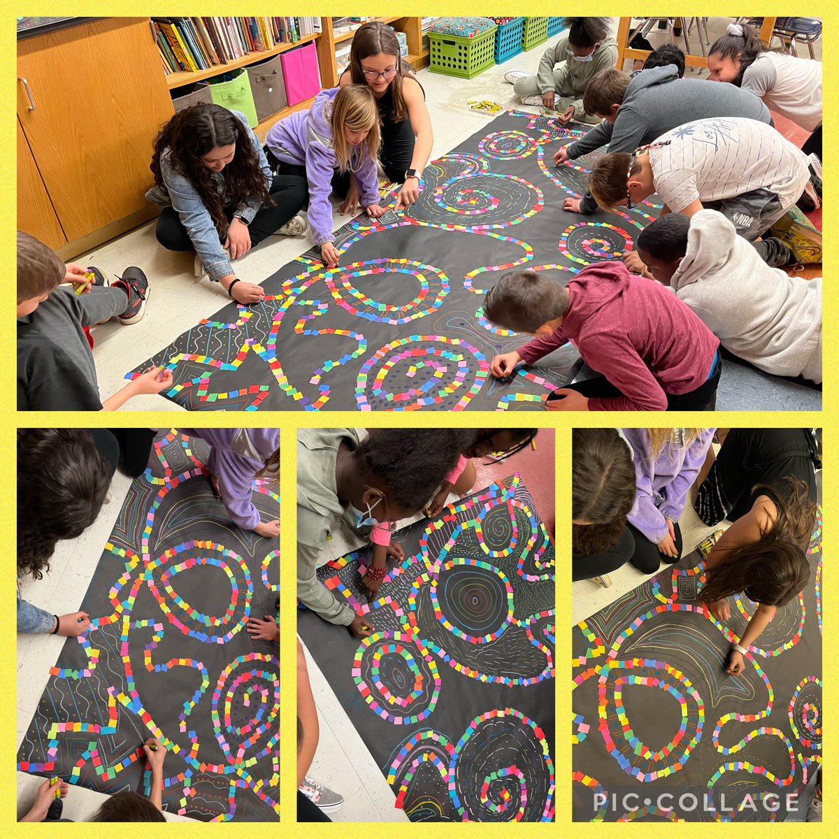 Miss Suit’s class putting the finishing touches on the mural we started at the Art Show last night #OTESpride