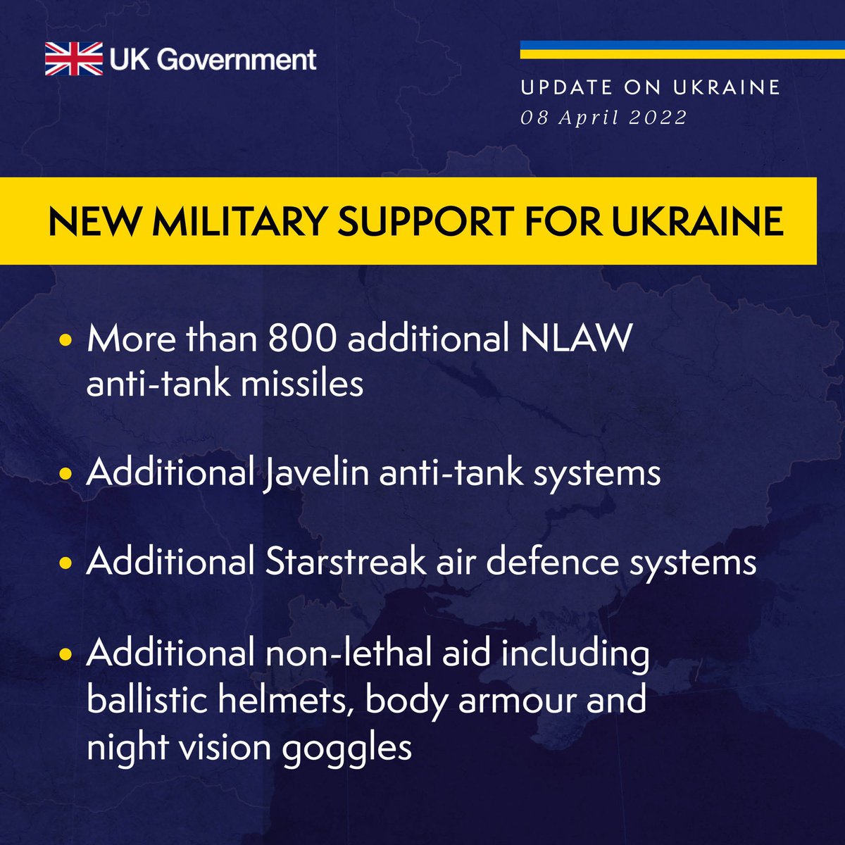 Osinttechnical's tweet photo. New £100 million aid package to Ukraine from the UK. 800 additional NLAWs, more Javelins and Starstreaks. https://t.co/sjeE6UBOHt