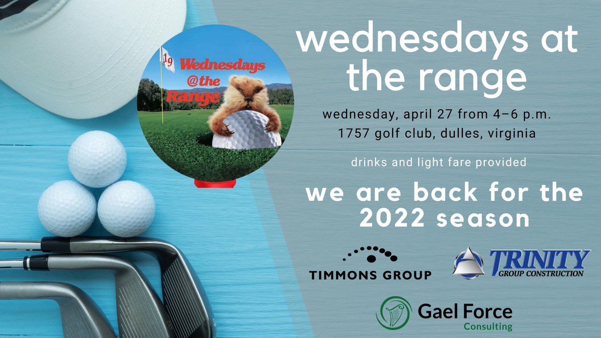 TRINITY is proud to team up with Timmons Group and Gael Force Consulting to bring back the ever-popular Wednesdays On The Range for the 2022 season!! The first event will be held April 27th at 1757 Golf Club's driving range area by the clubhouse, from 4-6PM.