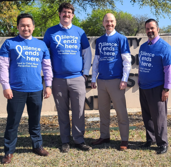 TarrantCountyDA's tweet photo. Tarrant County Criminal District Attorney's juvenile team wore blue Friday to show their commitment to preventing child abuse. #silenceendshere #GoBLUE22 https://t.co/CWDaLzY2F5