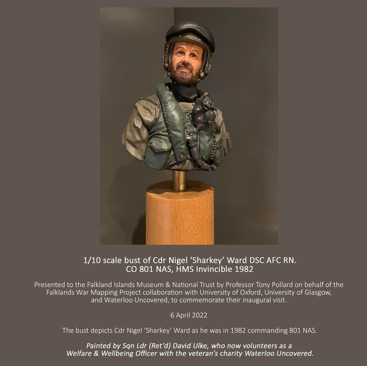 FIMuseum's tweet photo. We just wanted to share our newest acquisition with you. The detail on this piece is absolutely incredible! Special thanks to the artist @david_ulke and to @ProfTonyPollard for carrying it south.
The bust will take pride of place in the 1982 Room.
#FalklandIslands #1982War https://t.co/yrMmpAhk3t