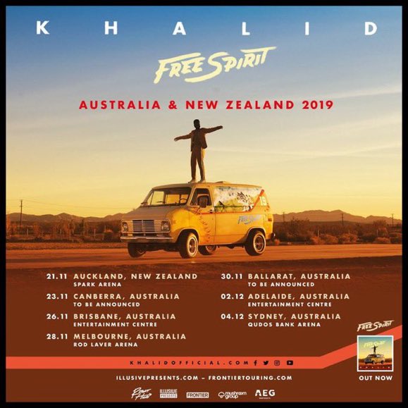 khalidrewind's tweet photo. Khalid announced Free Spirit World Tour dates for Europe, Australia, and New Zealand 3 years ago today 🥺 https://t.co/nSoEfYcBGf