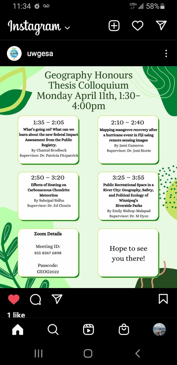 UWGeography's tweet photo. Join us Monday, April 11 for the honours thesis presentations!  (Shout out to the GESA Instagram for the poster!)👇👇 https://t.co/LV8Mi7jOSM