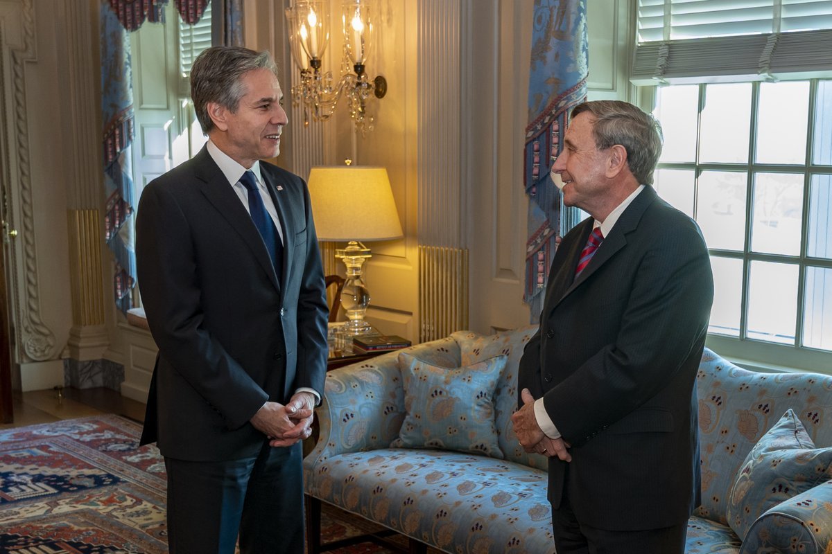 Secretary of State Blinken with Deputy Assistant Secretary of State Vic Raphael a week before DAS Raphael retired after 52 years of service. 