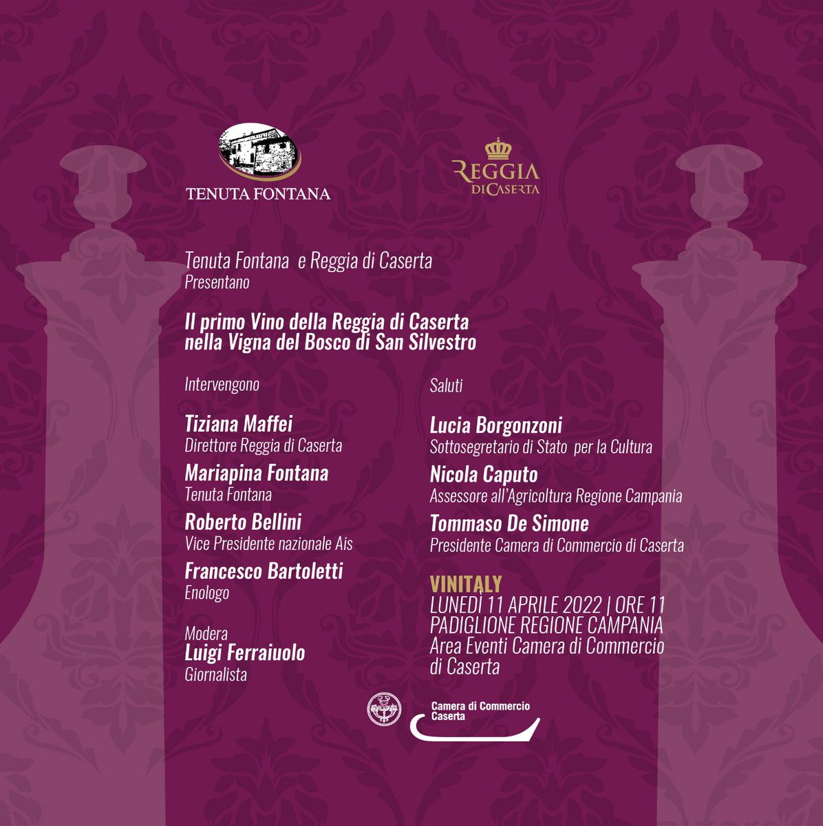 reggiadicaserta's tweet photo. #VignadelRe 🍇🍷 Il vino della Vigna della Reggia di Caserta al @VinitalyTasting.

Ecco i dettagli della conferenza stampa che si terrà lunedì 11 aprile a Verona.

📲 @LuciaBorgonzoni @NicolaCaputo @MiC_Italia @Reg_Campania @CamCom_gov @FontanaTenuta @AISOfficial_ITA https://t.co/OjUZT3Q4xC