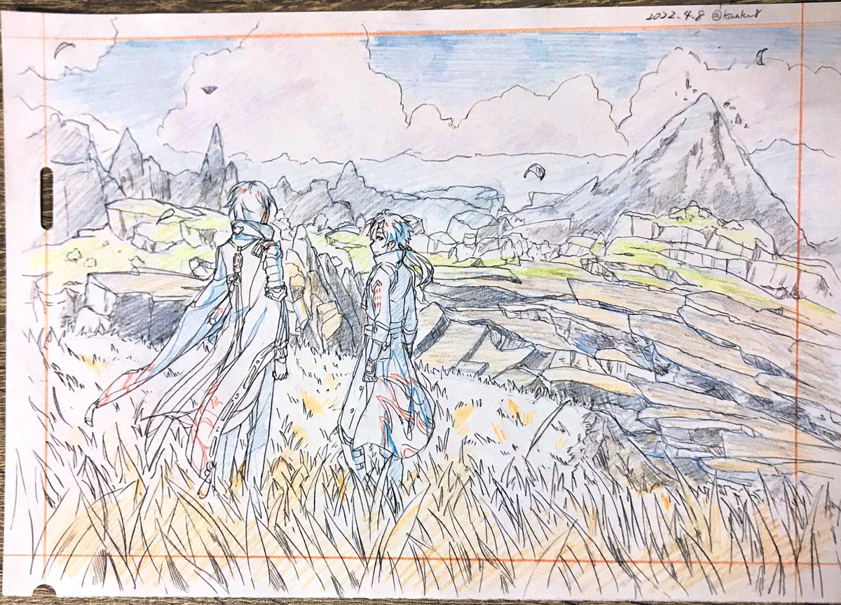 原神スクショ模写 若とトーマ 